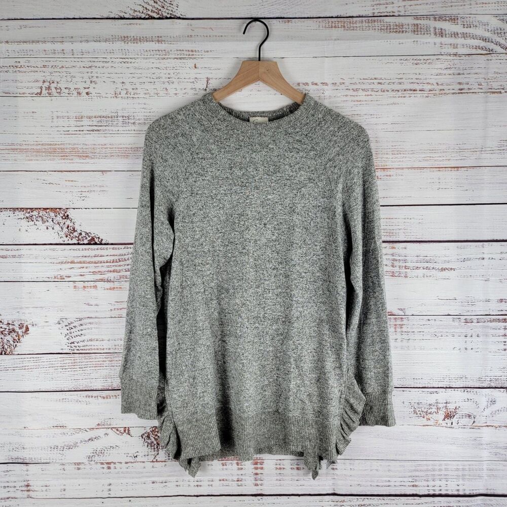 Anthropologie Postmark Gray Pullover Sweater Womens Size XS Ruffle Trim EUC